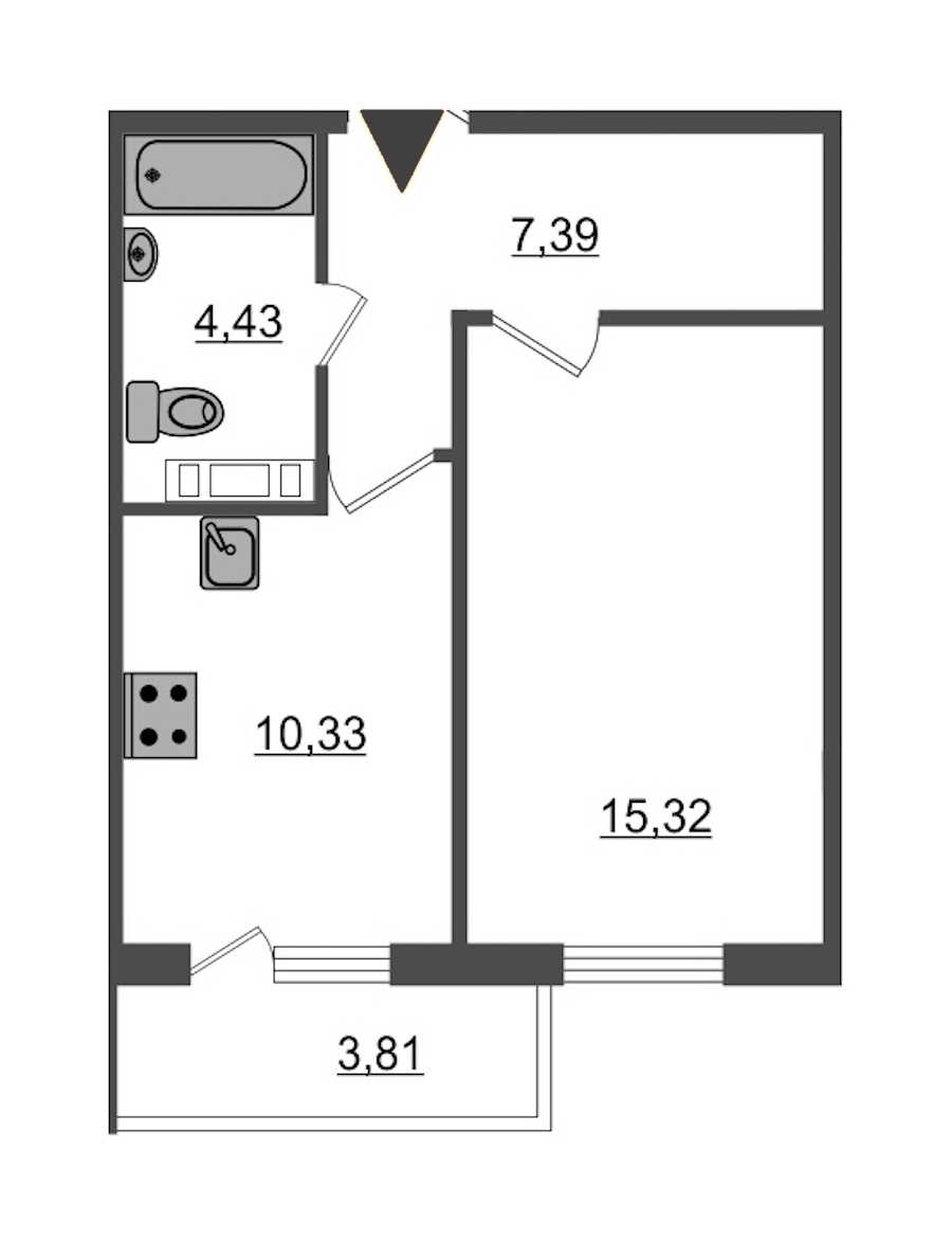 Однокомнатная квартира в : площадь 38.61 м2 , этаж: 1 – купить в Санкт-Петербурге
